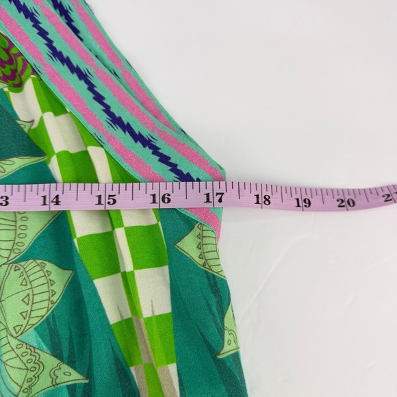 Hale Bob M Women Teal Green Geometric Floral Halter Romper Boho Summer Vacation - Picture 12 of 14